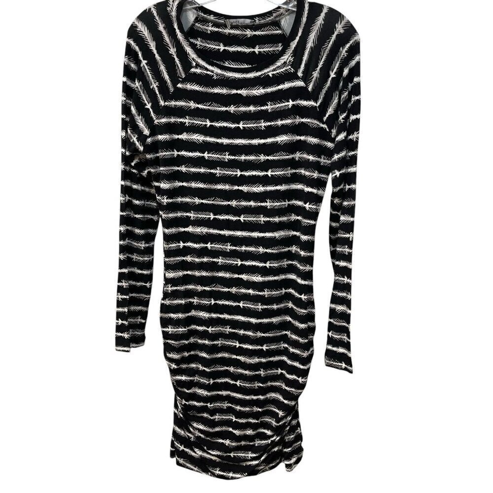 Tart Striped 3/4 Sleeve Casual Dress Size Large Ruched Sides Midi Feather Modal